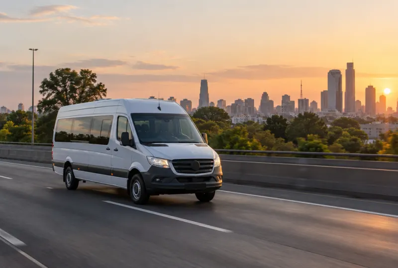 Combi por la autopista camino a la Ciudad de Buenos Aires